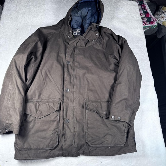 Abercrombie‎ & Fitch Jacket Mens Large Brown Hooded Parka Quilted Lining Outdoor